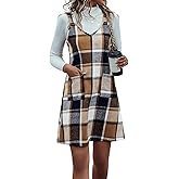 Plaid Overall Dress for Women Fall Winter Sleeveless Plaid Pinafore Mini Overall Dress