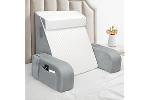 BEYOUDO Reading Pillow for Sitting in Bed Adult, Back Pillow for Bed Sitting up, Back Support Pillow with Removable Armrests for Working Gaming/Resting on Couch or Floor(White/Gray)