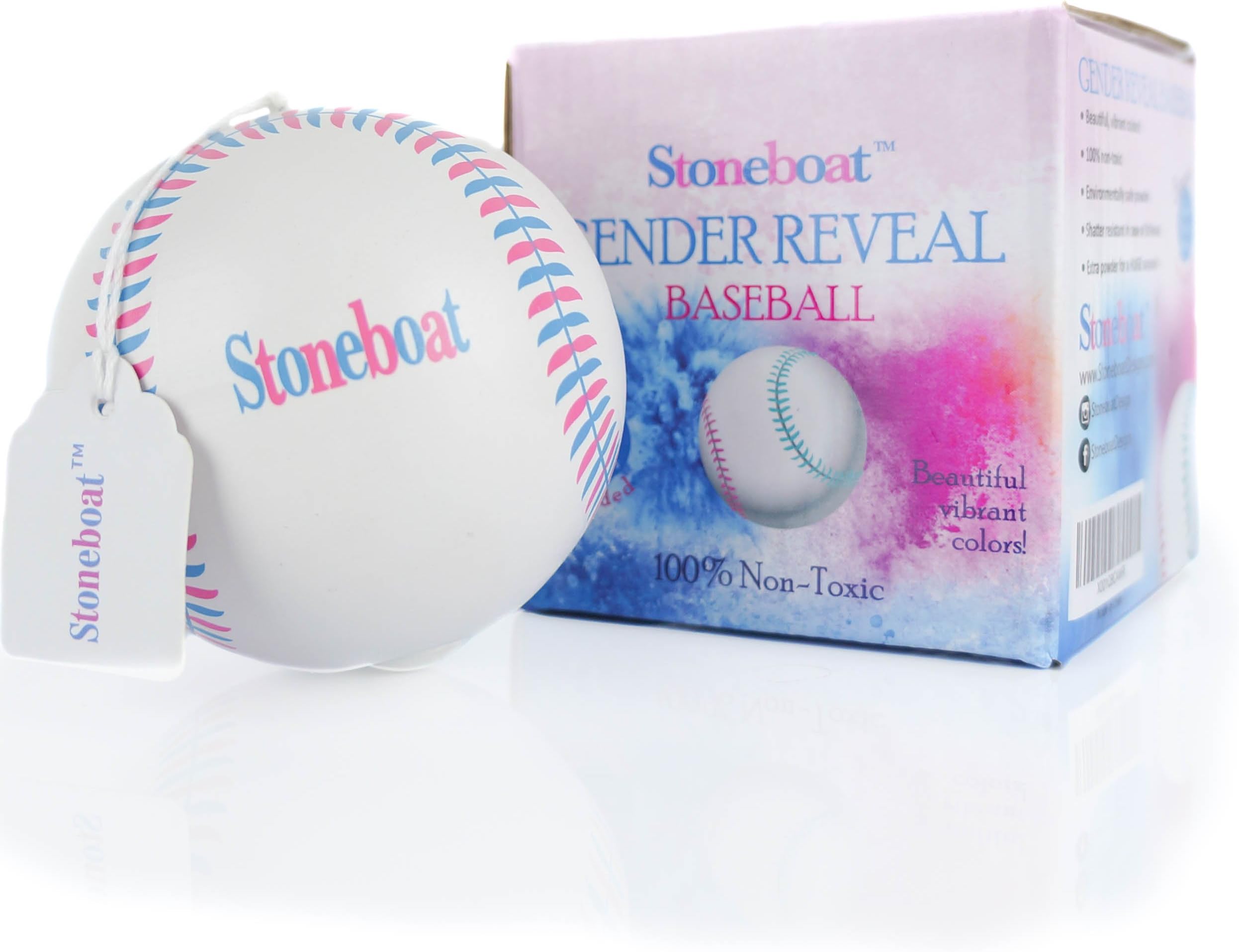 Gender Reveal Baseball with 20 Gender Voting Stickers (White|Practice) | Reveal Party Ideas | Most Powder Guaranteed | Premium All Natural Holi Powder | Baby Gender Ball Game