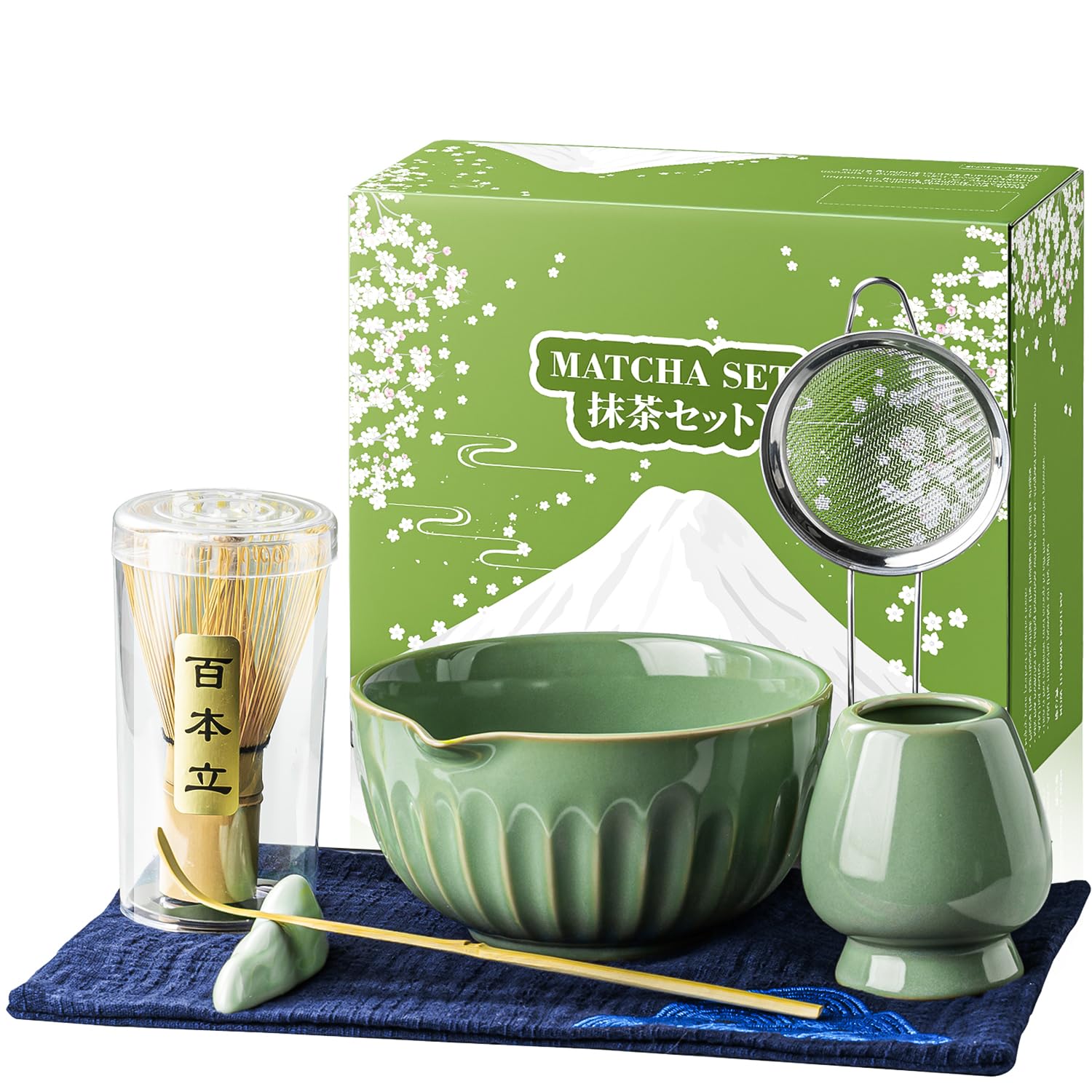 Photo 1 of Matcha Whisk Set, Matcha Kit Includes Ceramic Matcha Bowl, 7 Pcs Matcha Tea Green- Whisk and Holder, Bamboo Scoop, Scoop Rest, Sifter and Tea Towel