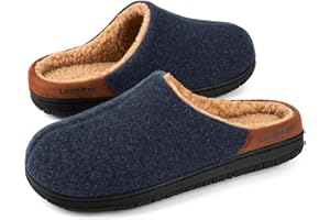 LongBay Men's Fuzzy Sherpa Lined Slippers Warm Memory Foam Non-slip Slippers Slip-on House Shoes for Indoor Outdoor