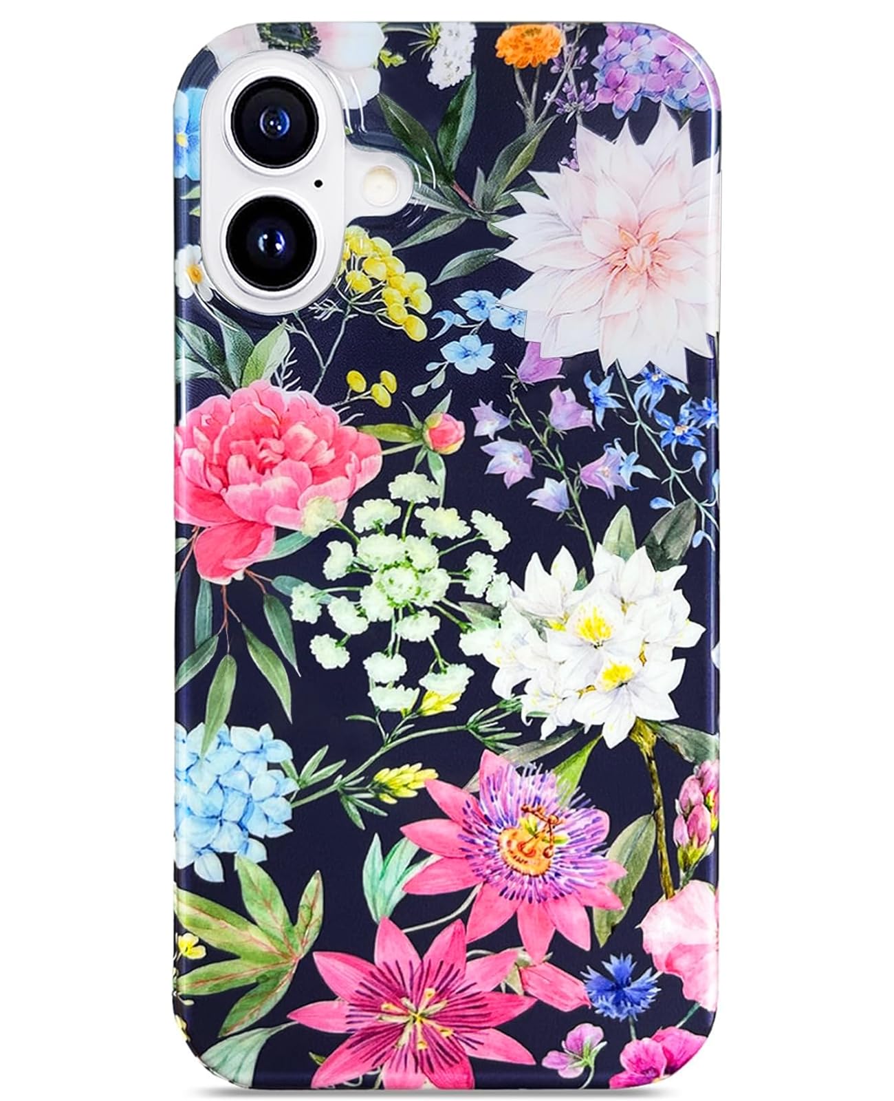 J.west Compatible with iPhone 16 Plus Case 6.7",Garden Flower Soft Silicone Shockproof Cute Floral Pattern Design Slim Fit Protective Phone Case Cover for Women Girl