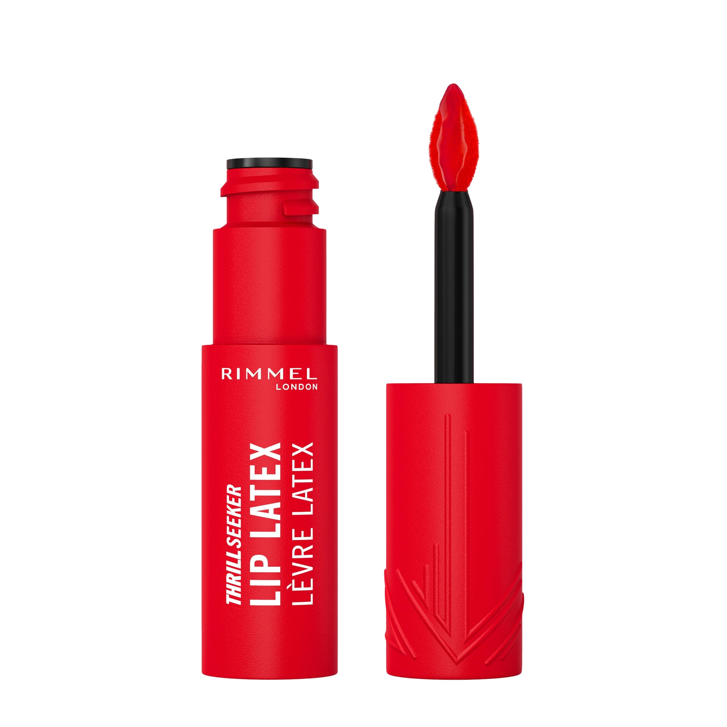 Rimmel Thrill Seeker Lip Latex, 350 Spicy, Ultra-Smooth Finish, Lasts All Day, Transfer-Proof, Infused with Aloe Vera, Hyaluronic Acid and Vitamin E, Diamond-Like Shape Applicator, Vegan