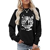 Semisun Tiger Sweatshirt Women Vintage Tiger Print Shirt Funny Bengals Fall Casual Long Sleeve Crewneck Pullover Tops