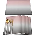 Pink Table Mats Set of 4 Ombre Placemats for Dining Table Pink and Grey Ombre Table Mats Gradient Gradual Color Table Decoration Holiday Banquet Kitchen Dining Non Slip Washable