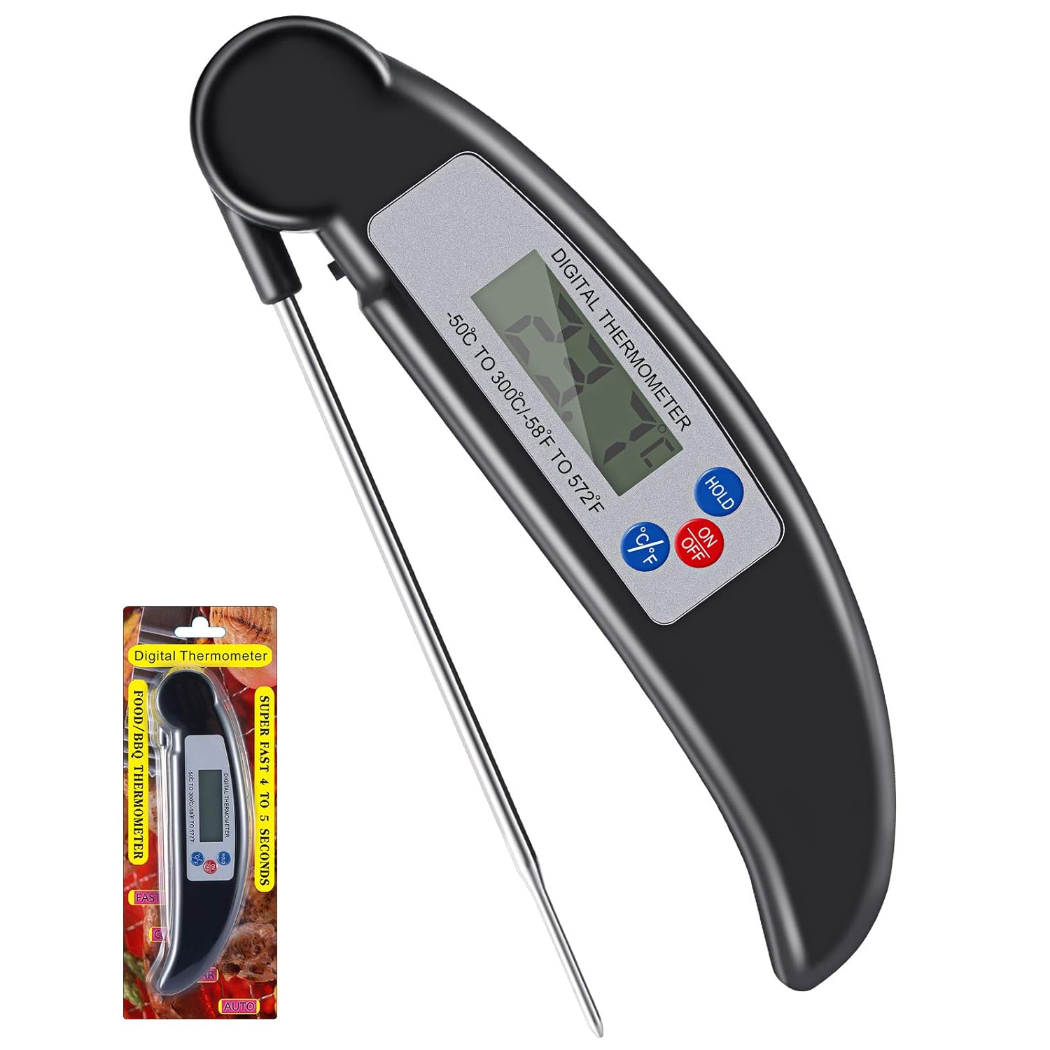 SOOSISI Digital Instant Read Thermometer Cooking Thermometer with Long Probe LCD Screen Anti-Corrosion for Oil Deep Fry BBQ Grill Smoker Thermometer