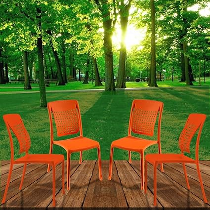 Spinecare Series 2109 - By Italica Furniture With Ergonomically Designed Swingback For Complete Back Support For Indoor, Outdoor, Restaurant, Classroom And Dining Room (Matte Finish, Orange, Set of 4)
