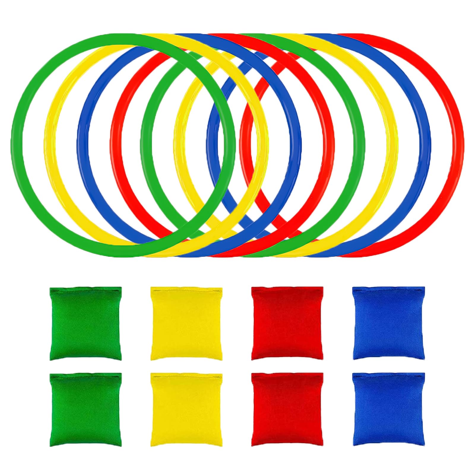 16Pcs Throwing Game Set, Bean Bags Toss Game, Multicolor Beanbag and Plastic Toss Rings Kit, Carnival Favor Party Supplies for Kids Teens Adults (Style 2)