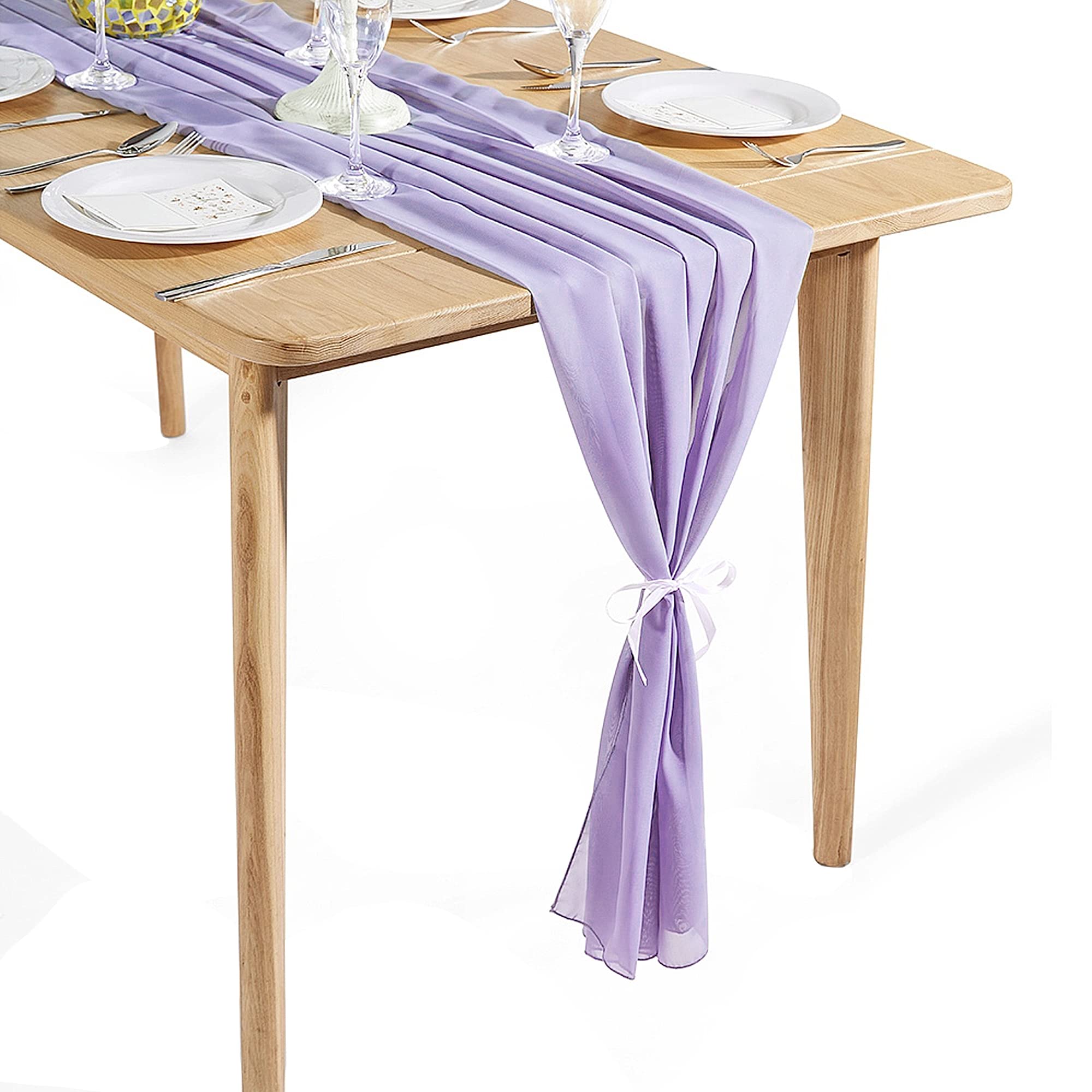 Time to Sparkle 2PCS 10FT Chiffon Table Runner Wedding Decor 28x120 inches Gauze Table Runner Rustic Sheer Table Decor for Romantic Bridal Shower Baby Shower Birthday Party Lanvender