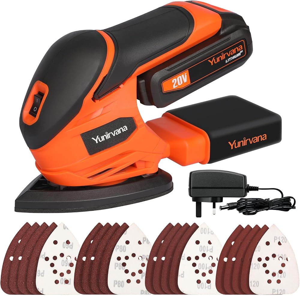 Yunirvana 20V Cordless Detail Sander Dust Collection 20 Sandpapers Battery