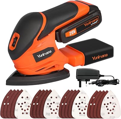 Yunirvana 20V Cordless Detail Sander Dust Collection 20 Sandpapers Battery