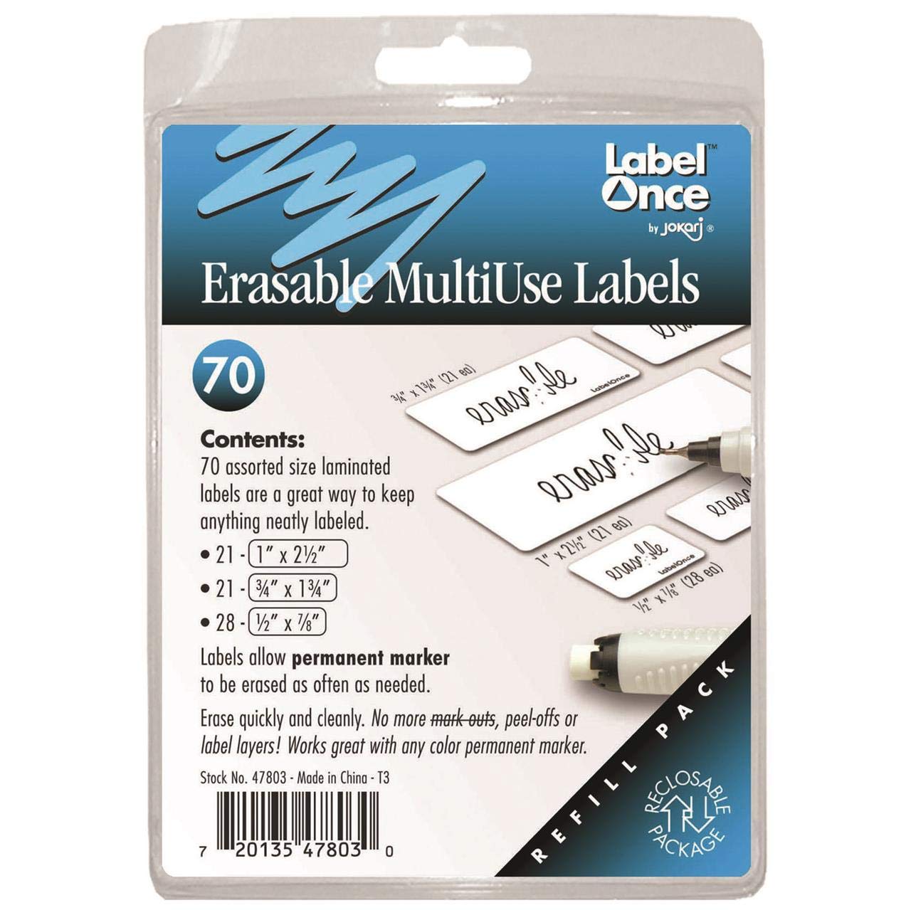 Jokari Label Once Erasable Multi-Use Labels Refill Pack, 70-Count