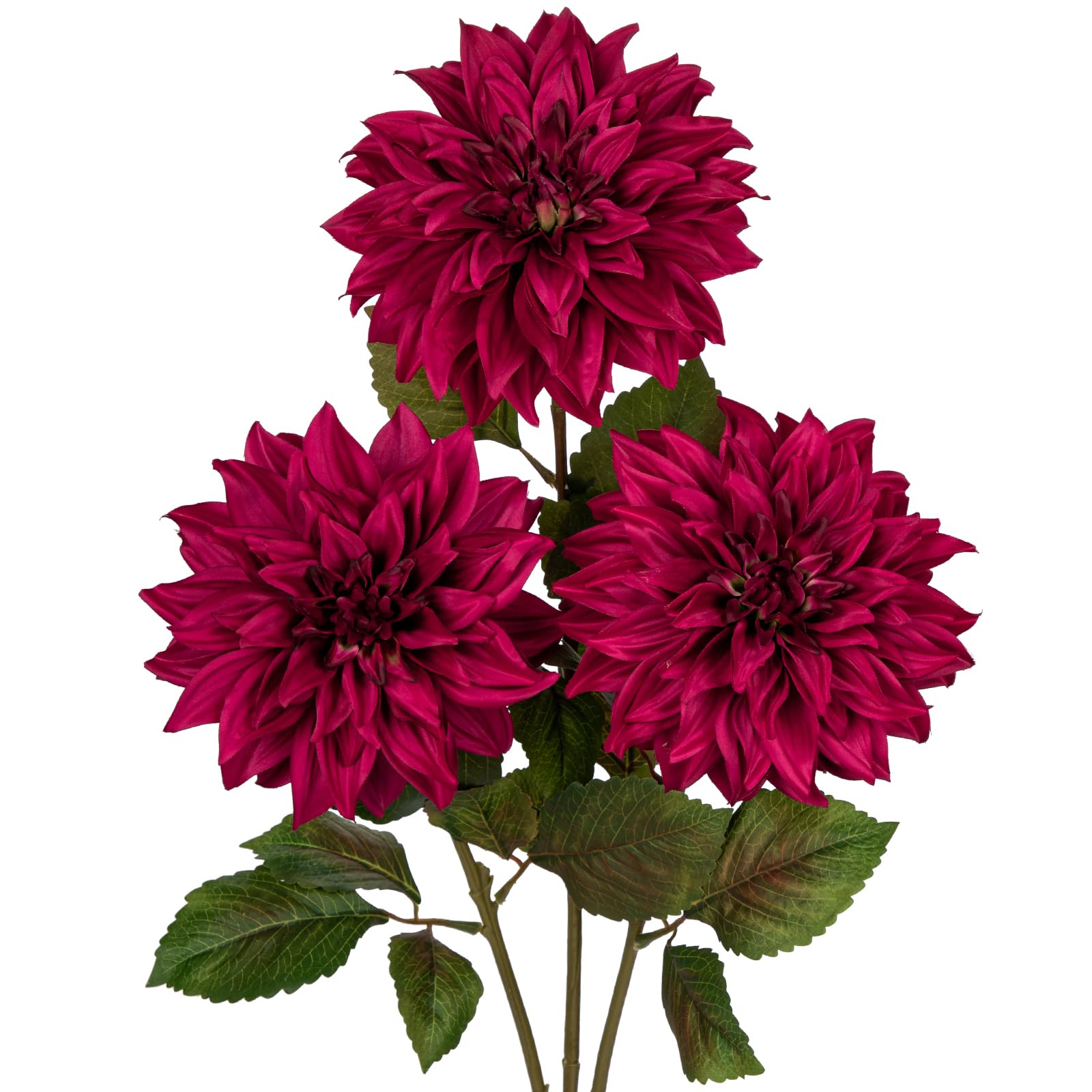 Hollyone 7.5'' Large Artificial Dahlia Flowers with Long Stems, 3pcs Red Fake Flowers Faux Dahlias, Decorative Floral Arrangements for Home Decor, Living Room, Kitchen, Wedding, Party Decorations