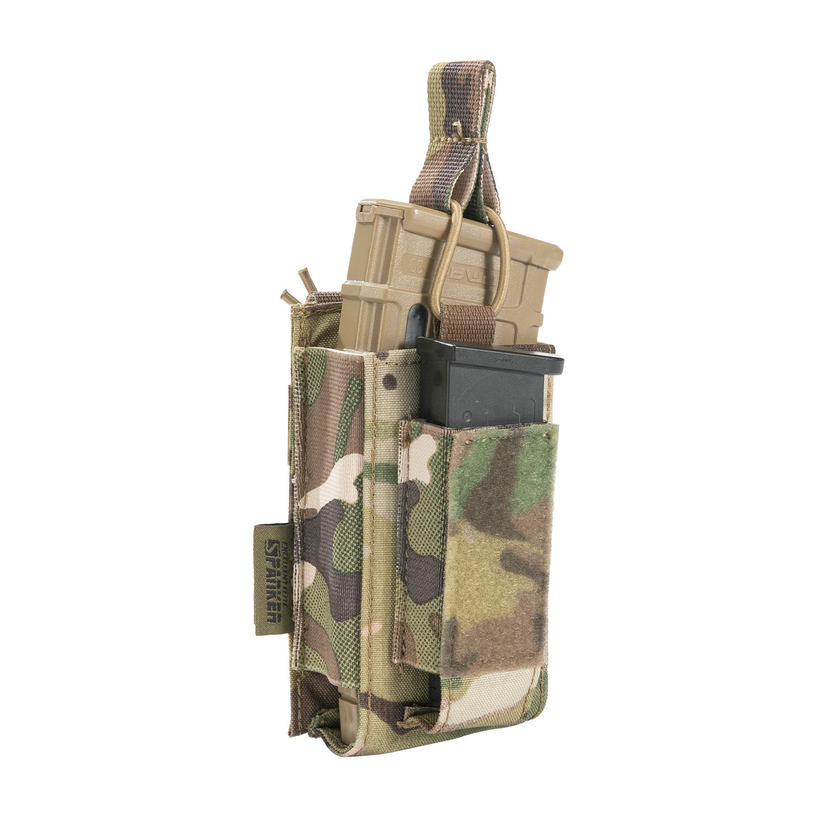 EXCELLENT ELITE SPANKER Open-Top Single/Double/Triple Mag Pouch for M4 M14 M16 AK AR Elastic Kangaroo Rifle Magazines and Pistol Mag Pouch(Single-Multicam)