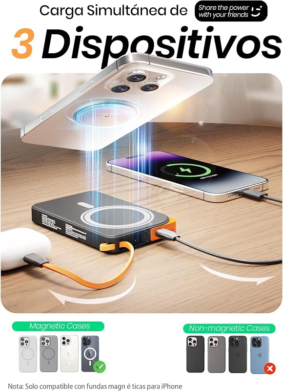 2026 Power Bank para Magsafe iPhone, Bateria Externa Carga Rapida 10000mah Magnetico Cargador Portatil for i-Phone con 22.5w USB-C Cable, Soporte Plegable Powerbank para iPhone Air 17 16 15 14 13 12