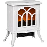 HOMCOM 17" Freestanding Electric Fireplace Stove Heater 750W/1500W White | Realistic Logs, Flame Effect, Overheat Protection