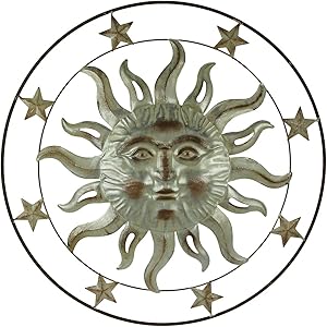 Direct International 32 Inch Metal Art Sun Stars Indoor Outdoor Wall Hanging Celestial Decor Garden Patio Decoration Rustic Living Room Accent