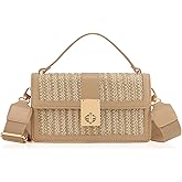 DEXMAY Straw Woven Crossbody Bags for Women-Top Handle Boho Beach Purses│Shoulder Clutch Handbags with Adjustable Wide Strap