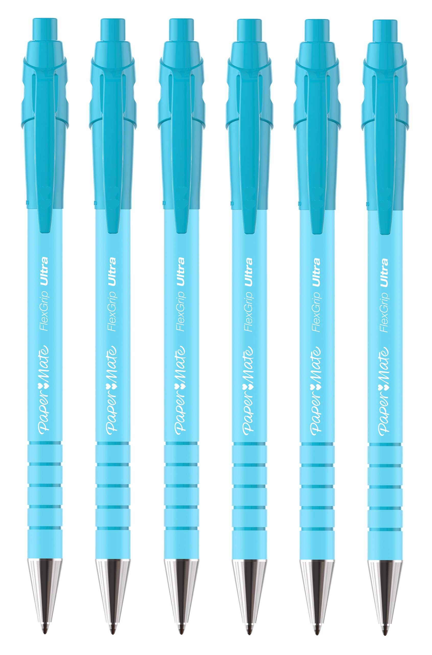 Paper Mate FlexGrip Ultra Retractable Ballpoint Pens | Medium Point | Blue Ink | 6 Pack | Bright Blue Retro Barrels