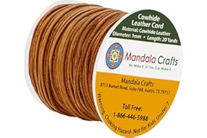 Mandala Crafts Round Cowhide Genuine Rust Leather Cord for Jewelry Making Kumihimo Leather Rope Spool - Rust String Lace - 20 Yds 1mm Cording