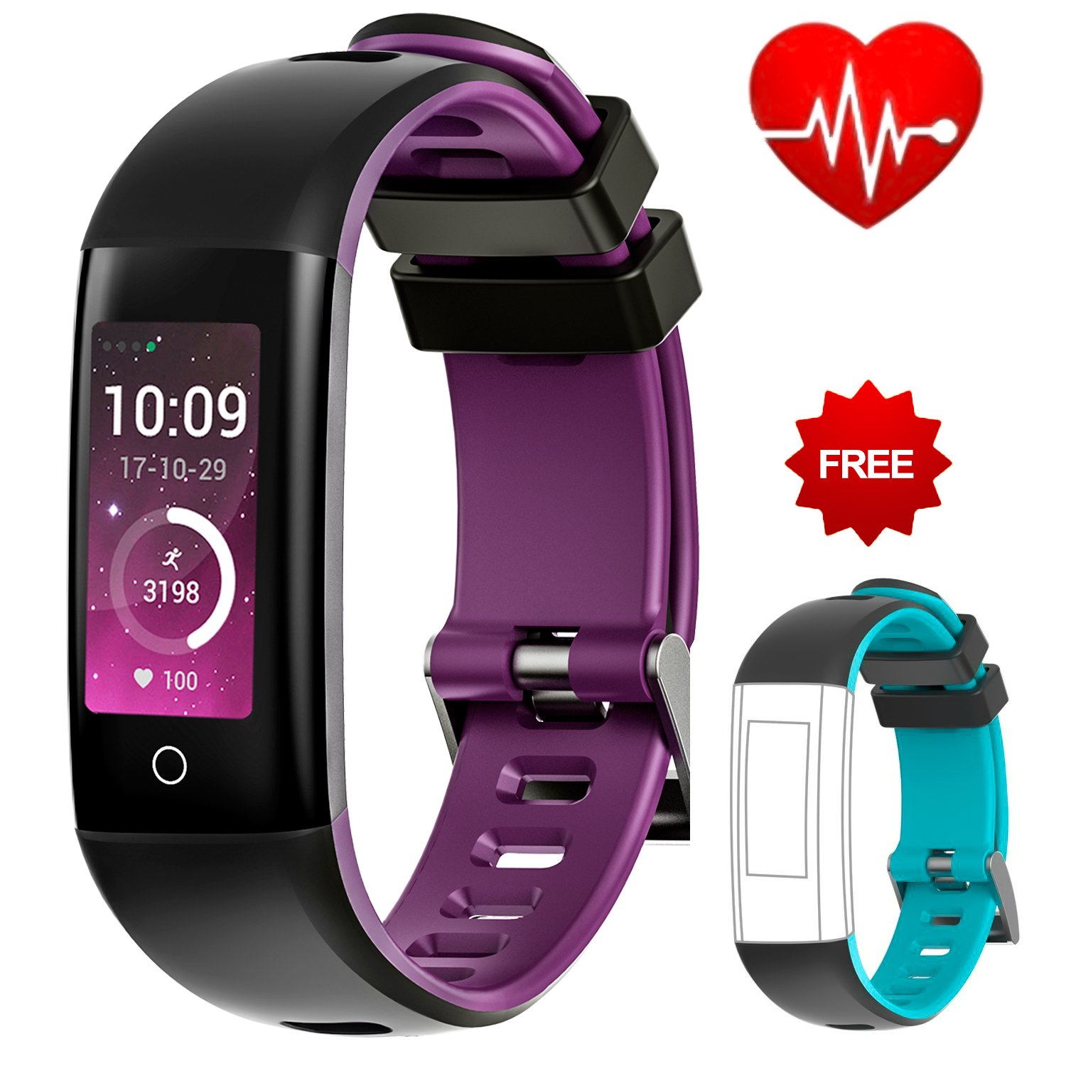 AUNEY Fitness Tracker Color Screen Sport Band Smart Wristband Bracelet Waterproof Bluetooth Activity Heart Rate Sleep Monitor Pedometer sport band for IOS and Android