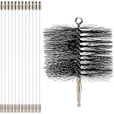 Teenyyou Chimney Cleaning Brush with 1/4 Npt Fitting 12 Rods, All-in-one | 6 Inch Round Steel Wire Chimney Cleaning Brush, and 16 Inch Fiberglass Rods, for Hearth Fireplace Flue Maintenance