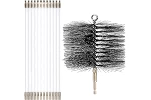 Teenyyou Wire Chimney Cleaning Brush with 1/4 Npt Fitting and 12 Rods, 6 Inch Round Steel Chimney Cleaning Brush and 16 Inch Fiberglass Rods for Hearth Fireplace(All-in-one)