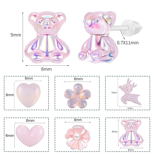 AoedeJ Pairs Pink Heart Stud Earrings for Sensitive Ears