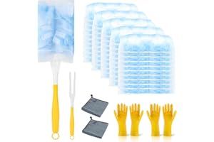 50 Pack Dusters Refill for Cleaning with 2 Handles, Heavy Duty Disposable Dusters Kit Unscented Replacement Head Dust Removal