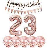 2 Balloons Number 23+ haappy Birthday Garland + Rose Gold Banner foil Balloon 23th Birthday Decoration+5 Confetti Balloons boy Girl 23 Year Birthday Decoration Number Balloon 23 Balloons 23 Birthday