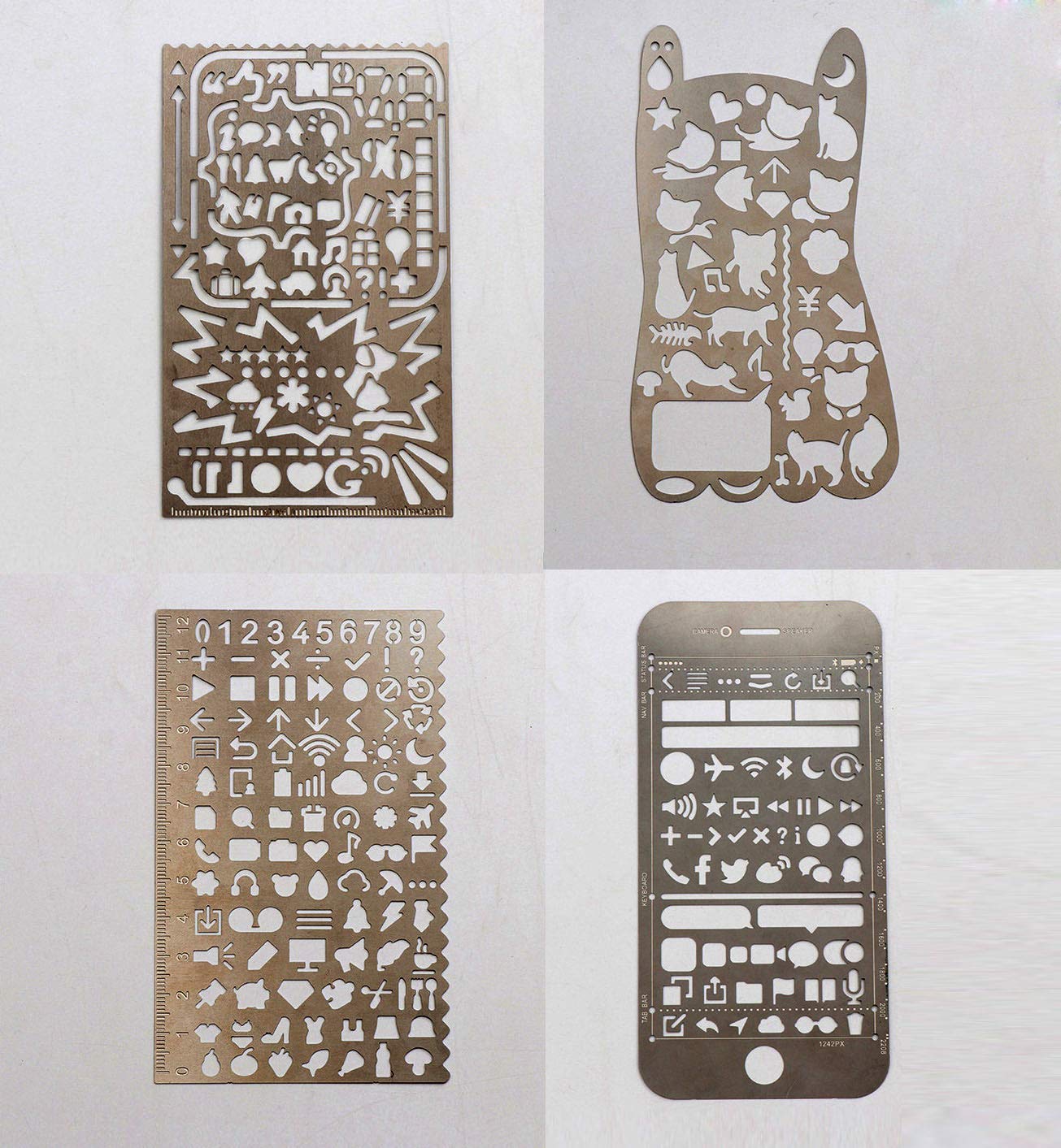 BLUGUL Stencils Set, Stainless Steel Ruler Drawing Painting Stencils, Scale Template, for Bullet Journal/Notebook/Diary/Scrapbook/DIY Craft/Albums, Basic Elements 4pcs