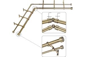 Mayrhyme Antique Bronze Double Corner Window Curtain Rods with Aluminum End Cap Finials and Brackets,1 Inch Diameter Dual Bay