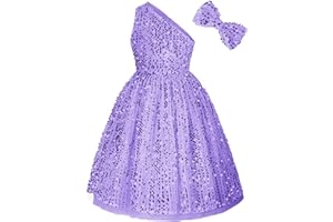 GRACE KARIN Girls Sequin Dress One Shoulder Wedding Party Gown with Hair Bow 5-12Y