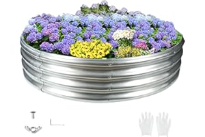 zbzbml Durable Round Galvanized Steel Raised Garden Bed for Planting,Round Galvanized Steel Fire Ring/Fir Pit for Outdoor- 5×5×1FT,0.8MM Thick (Silver, 60 ins Diameter x 12 ins high)