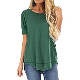 JomeDesign Summer Tops for Women Short Sleeve Side Split Casual Loose Tunic Top