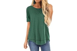 JomeDesign Summer Tops for Women Short Sleeve Side Split Casual Loose Tunic Top