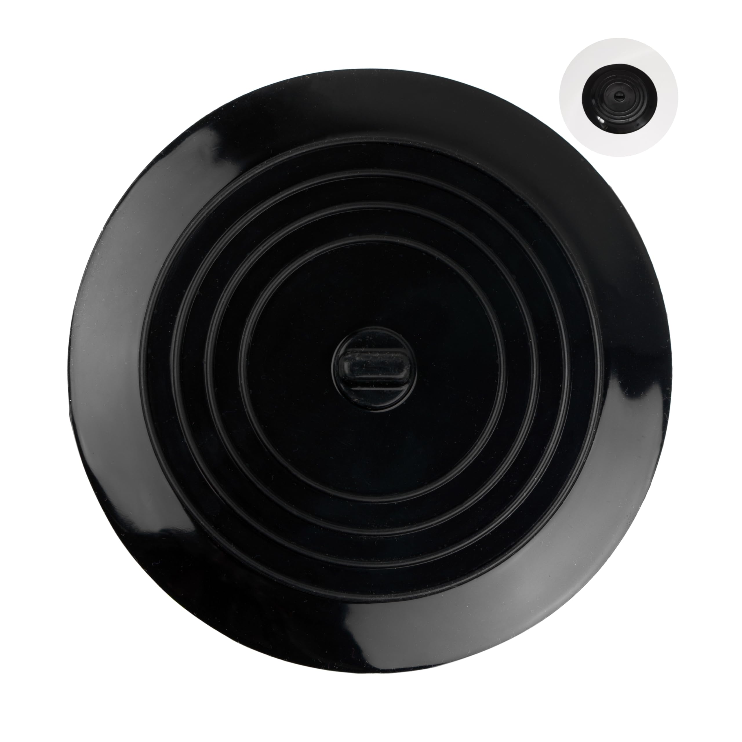 Universal Silicone Tub Stopper for Bathtub, Shower & Kitchen Sink, Removable Drain Plug Cover, Prevents Water from Draining, Ø 5.9" inch / 15 cm Diameter, for Drain Hole up to 4.7" / 120 mm, Black