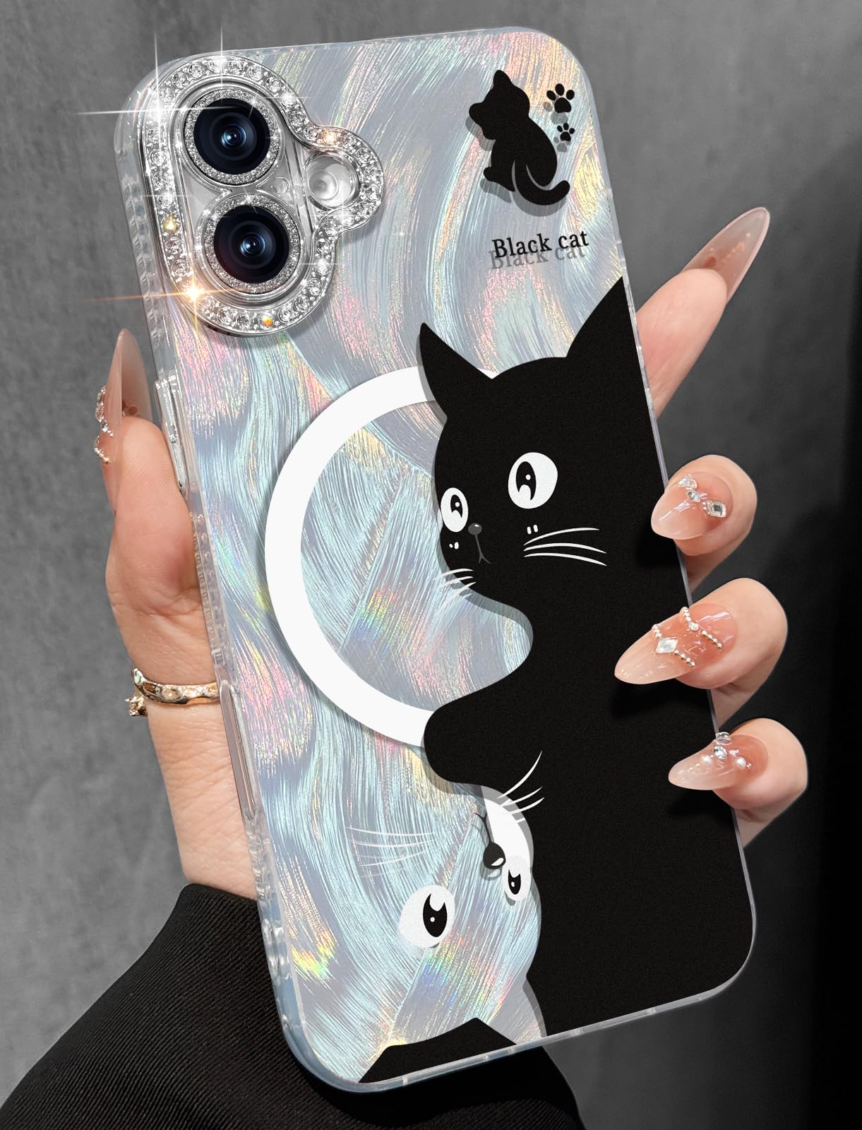 Toycamp for iPhone 17 Case - Compatible with Magsafe Women Girls Aesthetic Cute Girly Kawaii Cat Unique Design Laser Bling Lens Protector Magenetic Funda for Apple 17 Phone Cover
