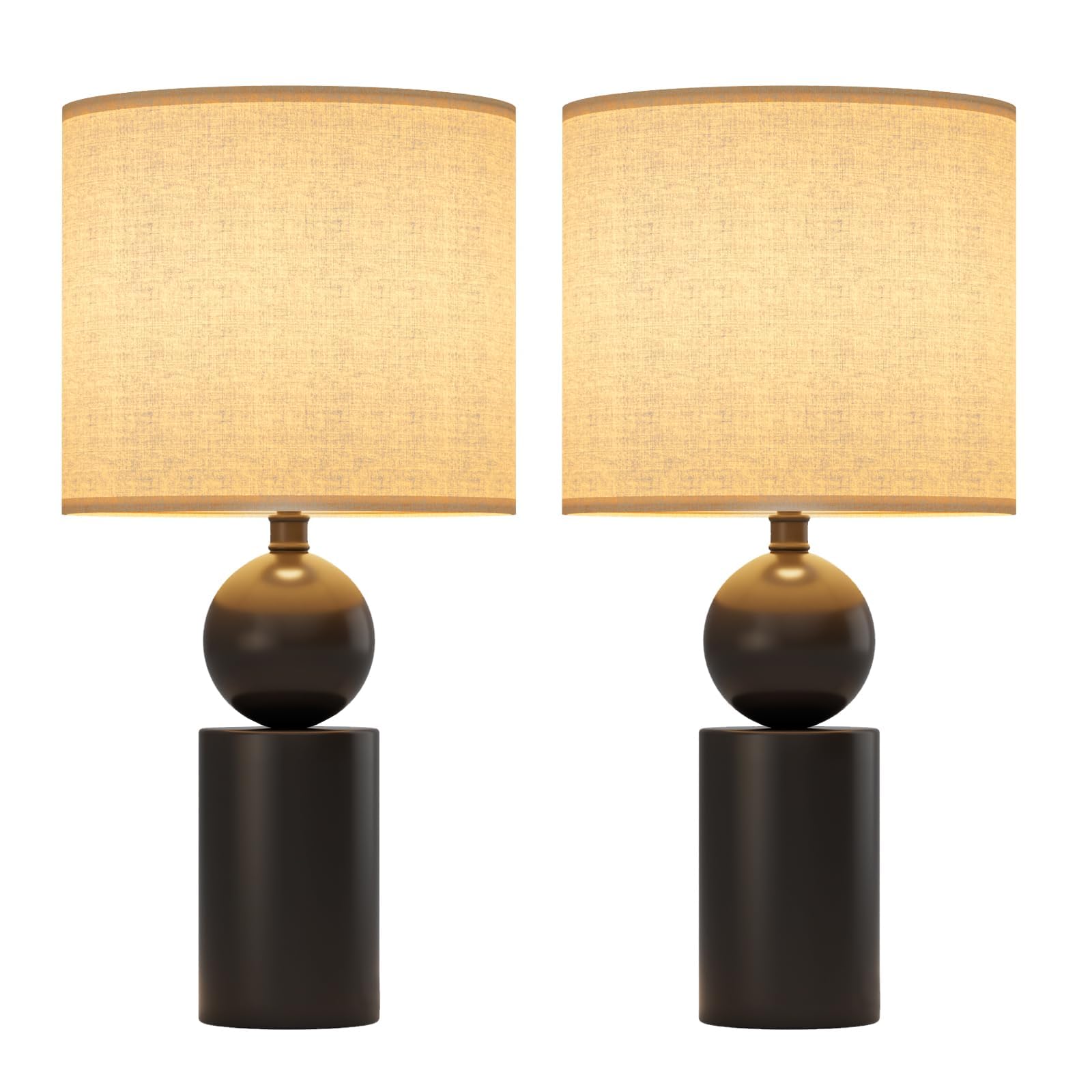 Photo 1 of Iporovon 19.7” Farmhouse Table Lamp Set of 2, Rustic Bedside Lamp for Living Room with Linen Shade, Vintage End Table Lamp for Bedroom Nightstand, Black