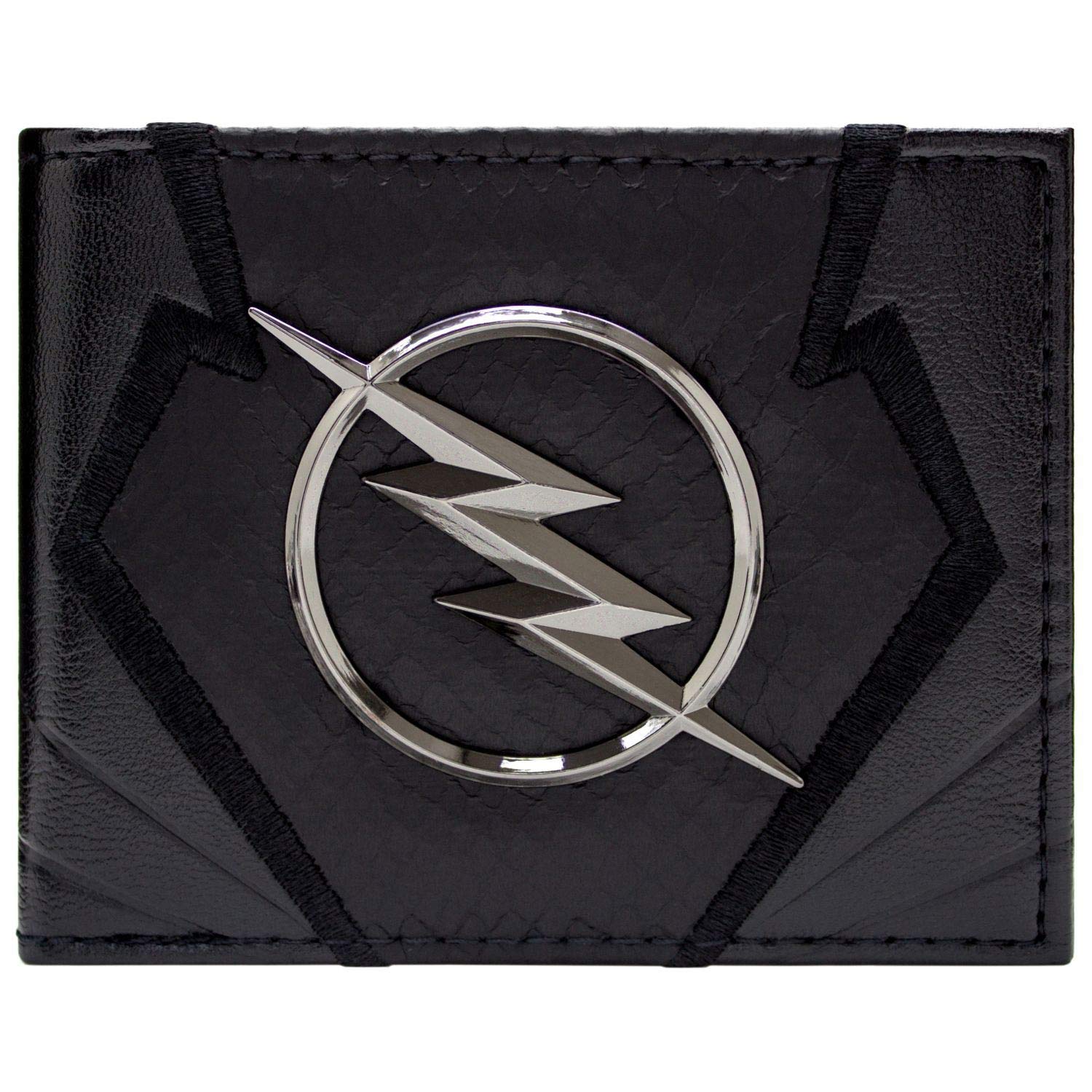 The Flash Zoom Emblem Jay Garrick Metal Bolt Emblem Wallet Bi-Fold ID & Card Holder, Black