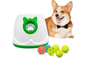 BEEYEO Automatic Dog Ball Launcher, Interactive Dog Ball Launcher for Small to Medium Dogs, 3 Launching Distance Dog Ball Thrower Machine for Indoor Outdoor with 6pcs Balls Dog Toy