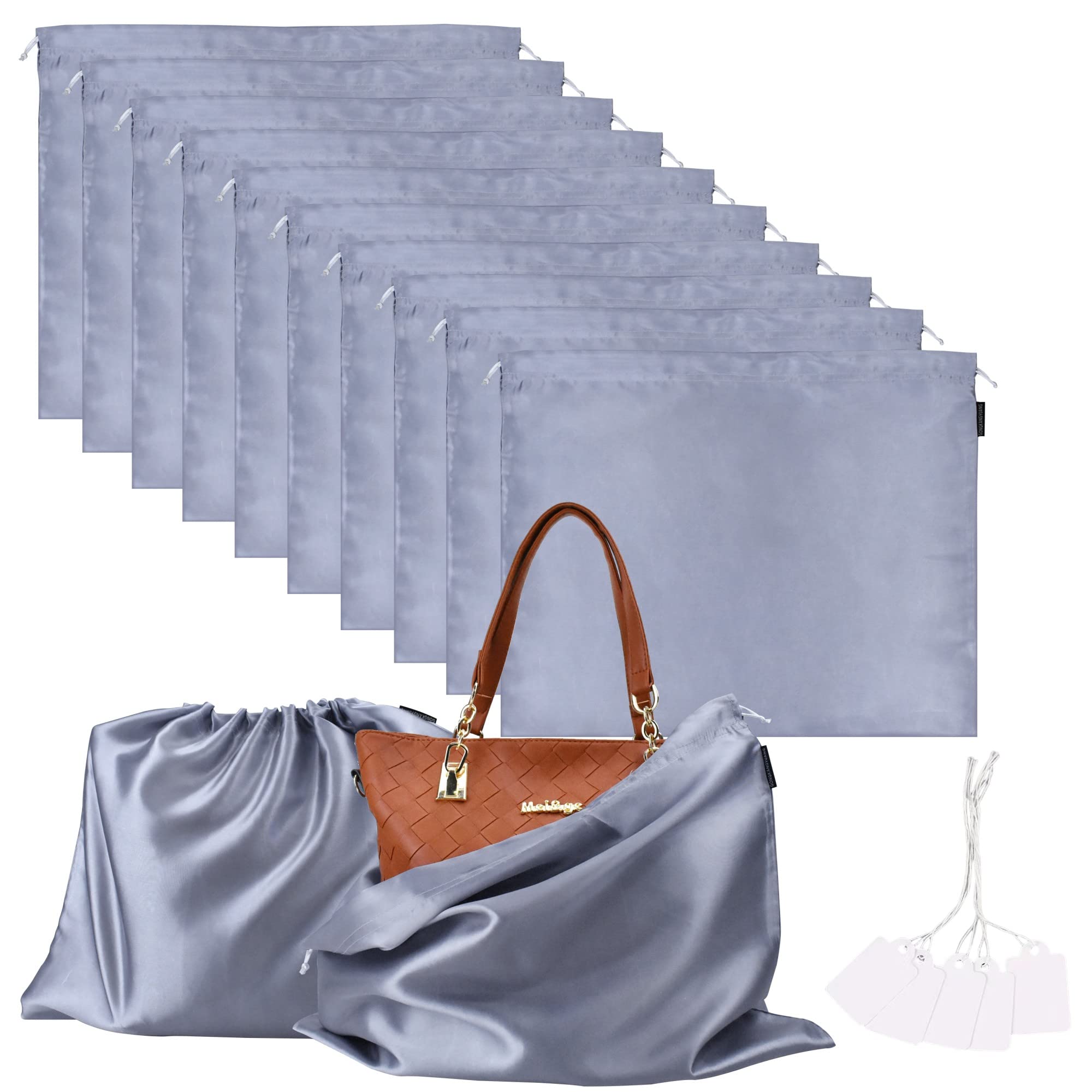 Photo 1 of 10 Pack Dust Bags for Purses and Handbags, Silk Dust Cover Storage Bag with Drawstring Travel Storage Pouch for Handbag Purse Shoes Boots (Gray, 23.6 × 19.6 in)