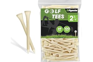 Flysocks Golf Tees Professional Natural Bamboo/Wood Golf Tees Pack of 100, Golf Tees 2 3/4 inch, Tall Golf Tees Bulk Reduce Side Spin and Friction