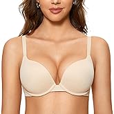 DOBREVA Women's Push Up Bra Plunge Full Coverage T Shirt Bras Comfortable Padded Underwire