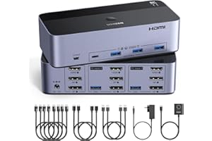 UGREEN 8K@60Hz HDMI Displayport KVM Switch 3 Monitors 2 Computers, Aluminum 4K@240Hz with 4 USB 3.0 Ports for 2 Computers Sha