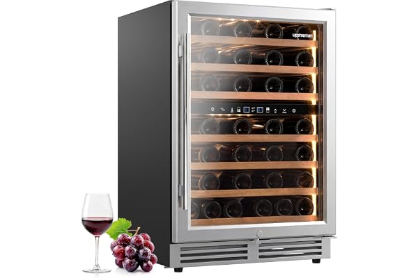 Upstreman 24 Inch Wine Fridge, 54 Bottles Dual Zone Wine Cooler Under Counter, Built-in or Freestanding Wine Fridge with Stainless Steel Glass Door for Home, Bar, or Kitchen