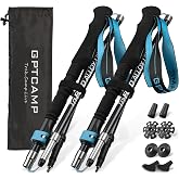 GPTCAMP Collapsible Trekking Poles for Hiking with Extra-Long Foam Handle | Carbon-Aluminum Hiking Sticks with Flip Locks, Adjustable Height, Compact Folding Design and All-Terrain Accessories, 2pc Set