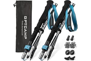 GPTCAMP Walking Sticks Collapsible Hiking Poles,Lightweight Trekking Poles Made of Carbon -Aluminum,2pc Folding Halking Stick for Men & Women,with Extra-Long Foam Handle and Flip Lock,Blue