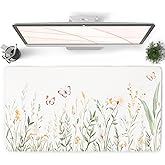 QIYI Large Mouse Pad for Desk, Floral Computer Desk Mat for Keyboard and Mouse, Non-Slip Rubber Base Waterproof Leather Desk Pad, Green Leaves Gaming Mousepad Office Desk Accessories, 31.5" x 15.7"