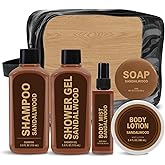 Gifts for Men 6pcs Sandalwood Travel Size Bath Sets with Shampoo, Shower Gel, Soap, Body Lotion, Body Wash Mens Gifts Birthday Anniversary Gift Sets for Men, Christmas Self Care Fathers Day Gift